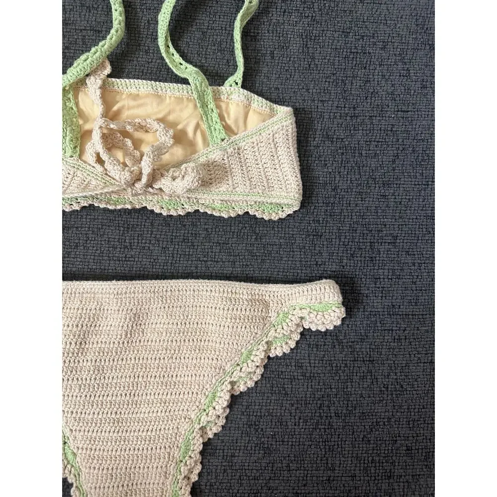 Maiyo London Astrid Crochet Bikini Set size L Scalloped Bandeau